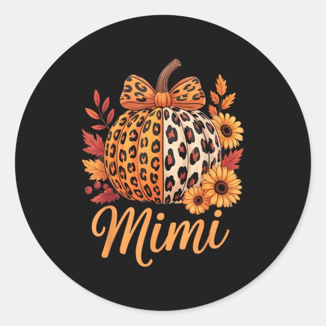 Mimi Thanksgiving Leopard Pumpkin Sunflower Coquet Classic Round Sticker (Front)