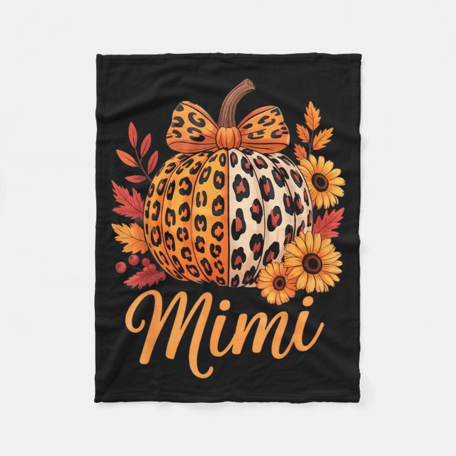Mimi Thanksgiving Leopard Pumpkin Sunflower Coquet Fleece Blanket (Front)