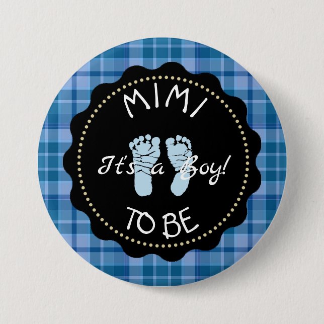 MIMI to be  Blue Plaid Baby Shower button (Front)