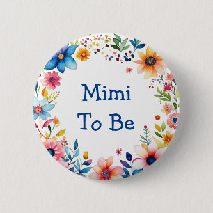 Mimi To Be Floral Pink and Blue Baby Shower 6 Cm Round Badge