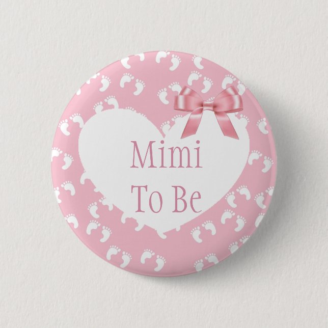 Mimi to be Pink Bow Baby Shower Button (Front)
