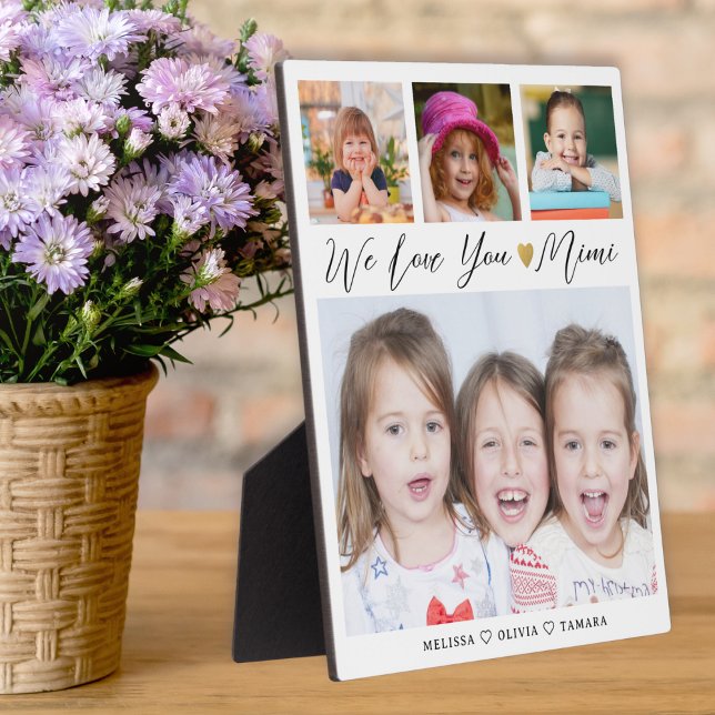 Mimi We Love You Grandkids Names 4 Photo Collage   Plaque (Creator Uploaded)