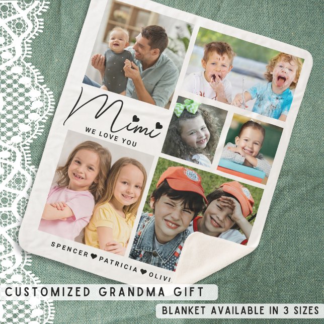 Mimi We Love You Grandkids Names Photo  Collage Sherpa Blanket (Mimi We Love You Grandkids Names Photo Collage Sherpa Blanket)