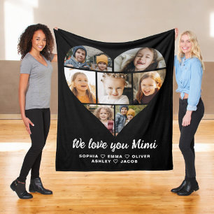 Mimi We Love you Heart Modern Photo Collage Fleece Blanket