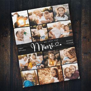 Mimi We Love you Hearts Modern Photo Collage Fleec Fleece Blanket