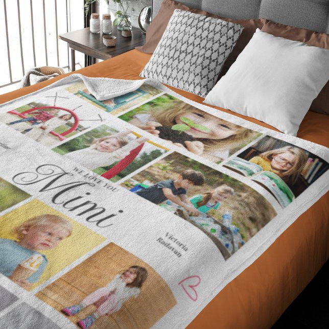Mimi We Love You Personalised Hearts Fleece Blanket (Personalized Mimi large fleece blanket )