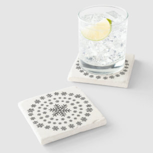 Mimimalist Black and White Snowflake Mandala Stone Coaster