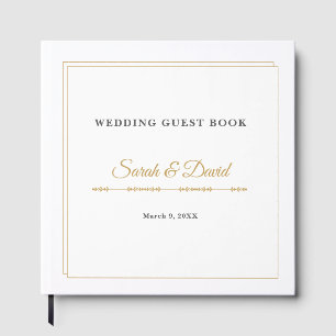 Mimimalist Double Gold Border Wedding Guest Book