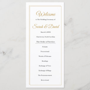 Mimimalist Gold Border Wedding Program Programme