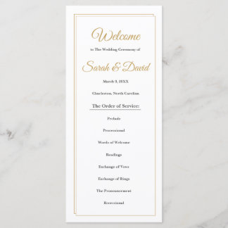 Mimimalist Gold Border Wedding Program Programme