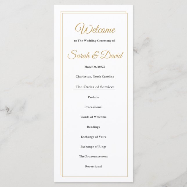 Mimimalist Gold Border Wedding Program Programme (Front)