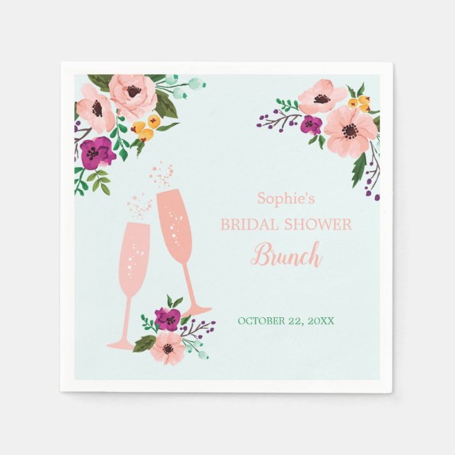 Mimosa and Flowers Brunch and Bubbly Bridal Shower Napkin (Front)
