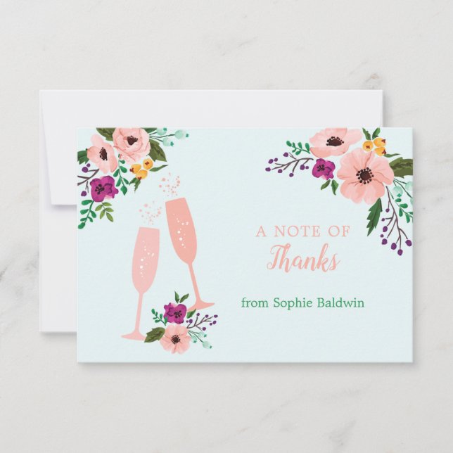Mimosa and Flowers Brunch and Bubbly Bridal Shower Thank You Card (Front)