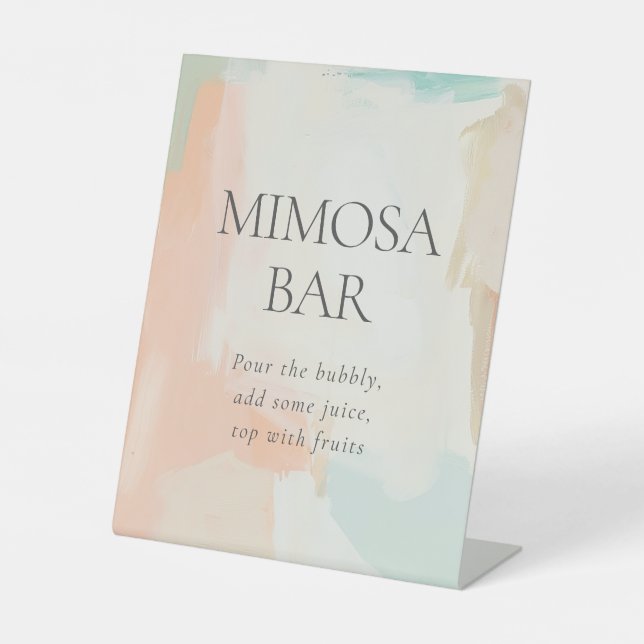 Mimosa Bar Abstract Pastel Painting Bridal Shower Pedestal Sign (Front)