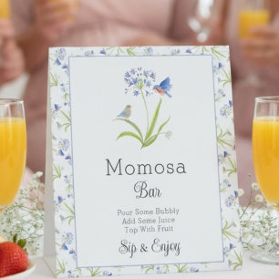 Mimosa Bar Baby Shower Lily with Bluebird  Pedestal Sign