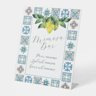 Mimosa Bar Blue & Yellow Lemons Pedestal Sign