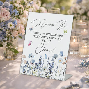 Mimosa Bar Bluebell Wildflowers Bridal Shower Pedestal Sign