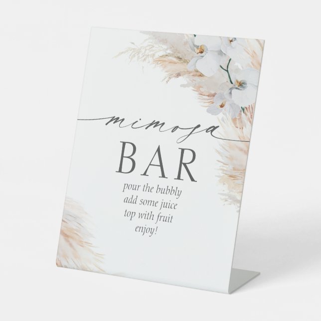 Mimosa Bar Bridal Brunch Pampas Grass Pedestal Sign (Front)