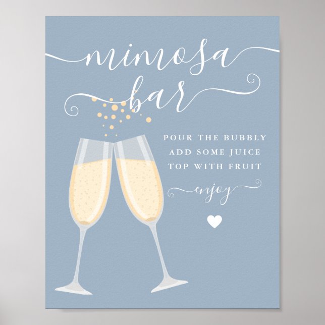 Mimosa Bar Bridal Shower Wedding Dusty Blue Sign (Front)