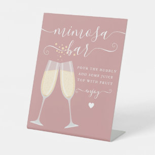 Mimosa Bar Bridal Shower Wedding Dusty Rose Pink Pedestal Sign