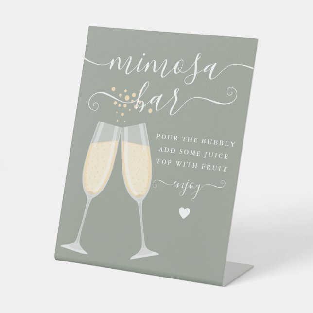 Mimosa Bar Bridal Shower Wedding Sage Green Pedestal Sign (Front)