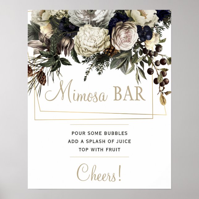 Mimosa bar bridal shower winter floral party sign (Front)