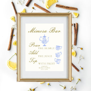 Mimosa Bar Bridal Tea China Set Blue White Lace Poster