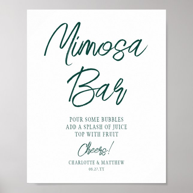 Mimosa Bar Cheers Modern Emerald Green Script Poster (Front)