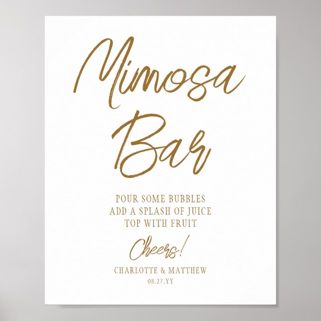 Mimosa Bar Cheers Modern Handwritten Gold Script Poster (Front)