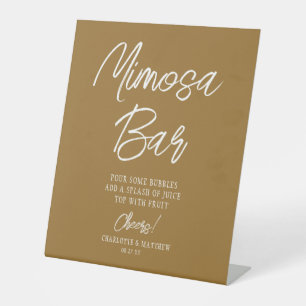 Mimosa Bar Cheers Modern Handwritten Script Gold Pedestal Sign