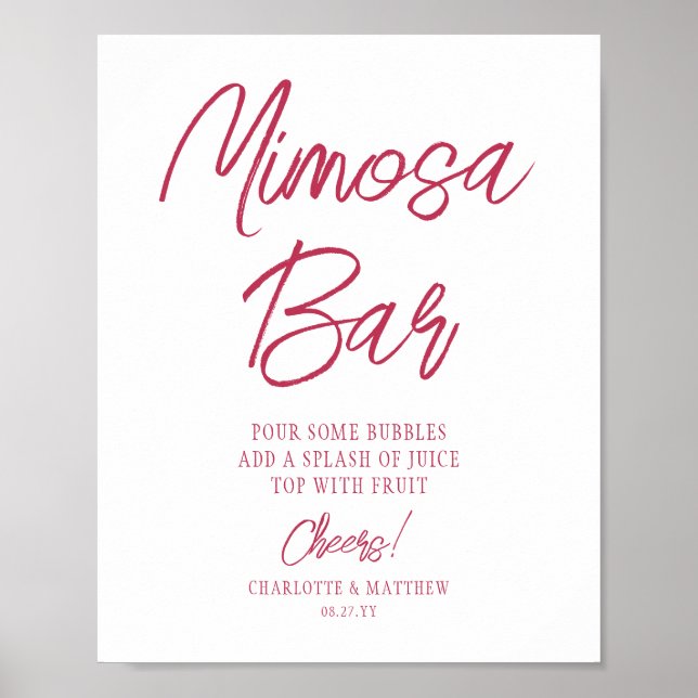 Mimosa Bar Cheers Modern Handwritten Viva Magenta Poster (Front)