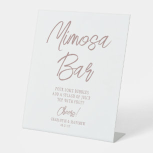 Mimosa Bar Cheers Modern Rose Gold Script Pedestal Sign