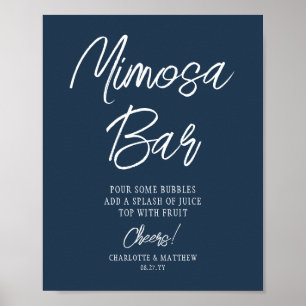 Mimosa Bar Cheers Modern Script Navy Blue Poster