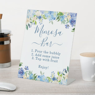 Mimosa Bar Elegant Blue Hydrangea Floral Pedestal Sign