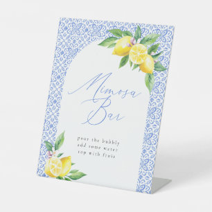 Mimosa Bar Lemon Italian Blue Tile Pedestal Sign