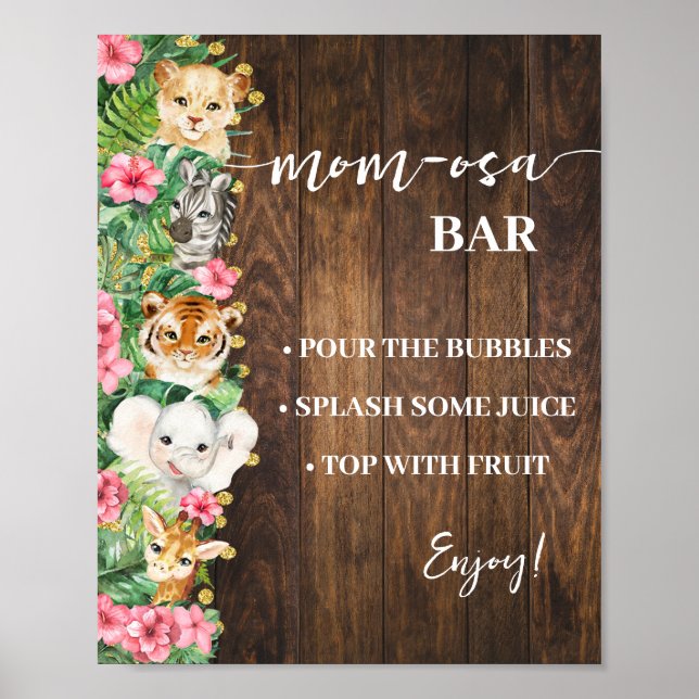 Mimosa Bar Mom-osa Bar Safari Pink Rustic Shower Poster (Front)