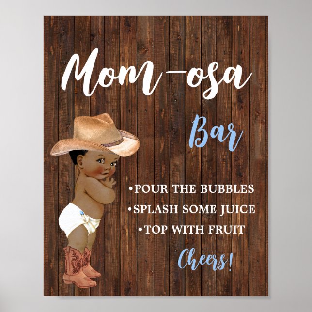 Mimosa Bar Momosa Bar AA Cowboy Baby Shower Sign (Front)