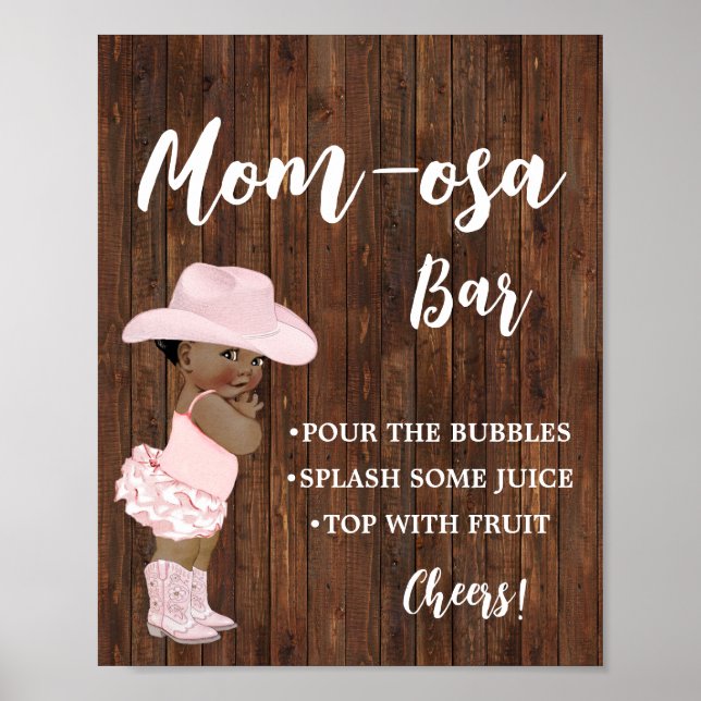 Mimosa Bar Momosa Bar AA Cowgirl Baby Shower Sign (Front)
