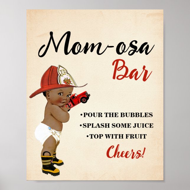 Mimosa Bar Momosa Bar AA Firefighter Baby Shower Poster (Front)