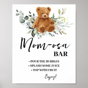 Mimosa Bar Momosa Bar Bear Greenery Baby Shower Poster