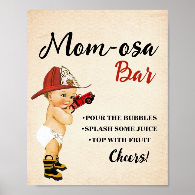 Mimosa Bar Momosa Bar Firefighter Baby Shower Poster (Front)