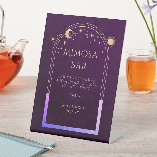 Mimosa Bar Mystical Rainbow Plum Sun Moon Stars Pedestal Sign (In SItu)