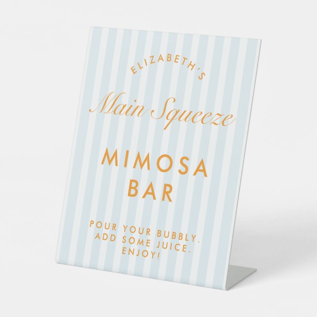 Mimosa Bar Orange & Blue Bachelorette Pedestal Pedestal Sign (Front)