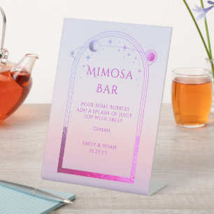 Mimosa Bar Punset Pink Gold Sun Moon Stars Pedestal Sign