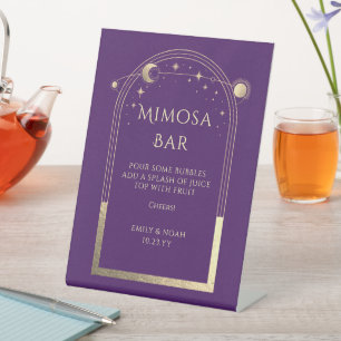 Mimosa Bar Purple Gold Celestial Wedding Pedestal Sign