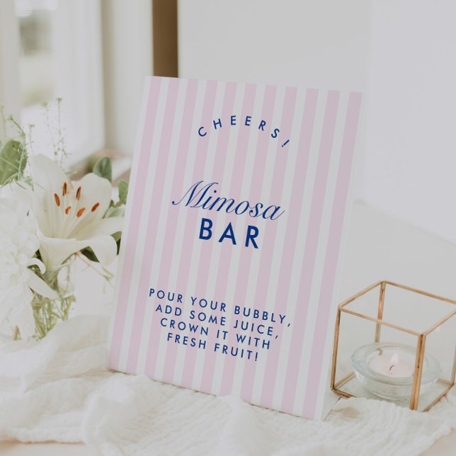 Mimosa Bar Retro Navy & Pink Bachelorette Pedestal Sign (Mimosa Bar Retro Navy & Pink Bachelorette Pedestal Sign)