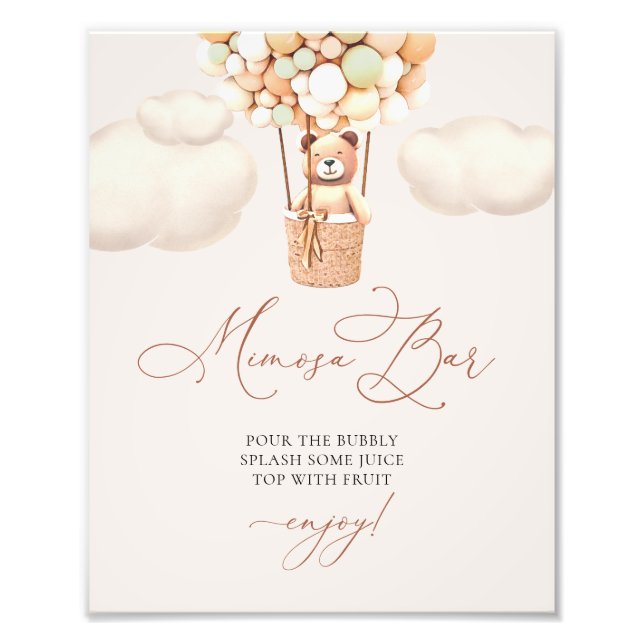 Mimosa Bar Sign Bear Baby Shower with Balloons (Front)
