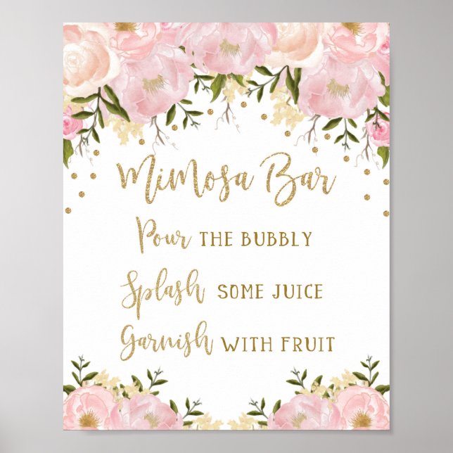 Mimosa Bar Sign Blush Pink Gold Floral Wedding (Front)
