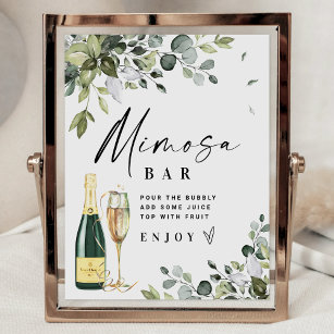 Mimosa Bar Sign Bridal Shower Greenery Themed 8x10