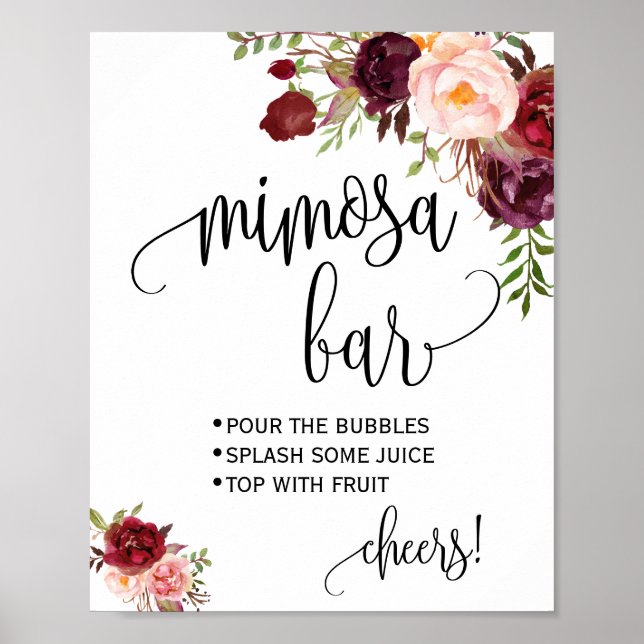 Mimosa bar sign bridal wedding shower marsala (Front)